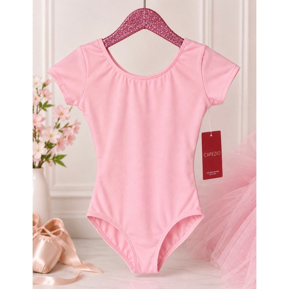Capezio Leotard Kids Large Pink New Short Sleeve Scoop Neck Dancewear J220